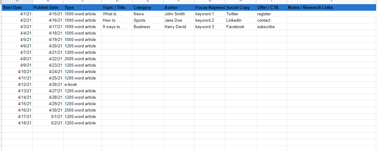 MIG’s Content Calendar Template