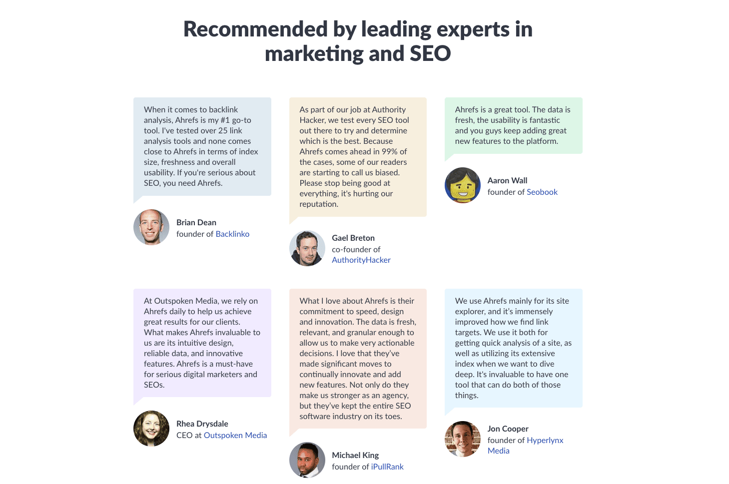screenshot example of testimonials page for B2B marketers