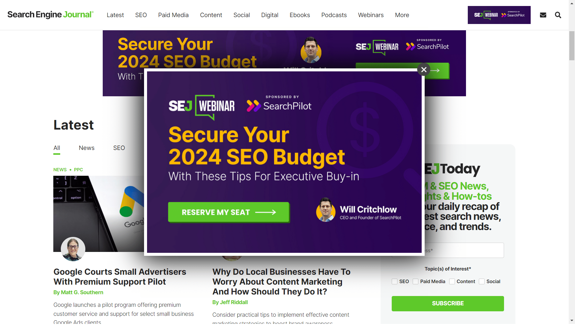 ad on SEJ